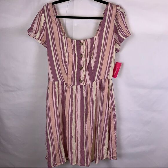 Xhilaration Pink Striped Square Neck Dress - Picture 1 of 4